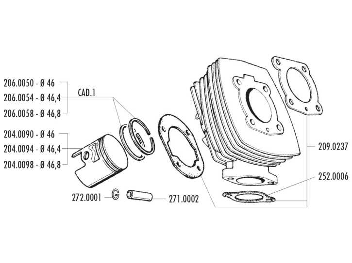 Kolben Satz Polini 65ccm 46mm für CPI, Keeway Euro2, Honda Wallaroo, Peugeot 103, 104, 105, Fox, GL 10, SPX 50