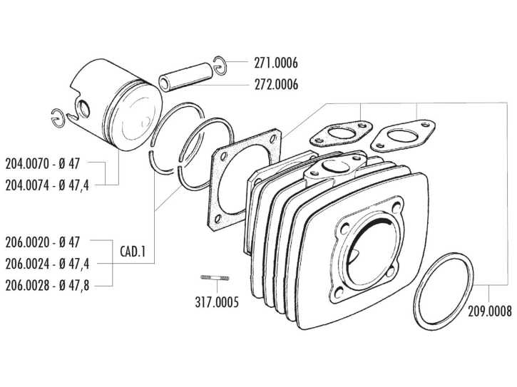 Kolbenring Polini 47,0x1,5mm für Fantic Motor Issimo, Minarelli V1, Vespa PK, XL, Ape 50