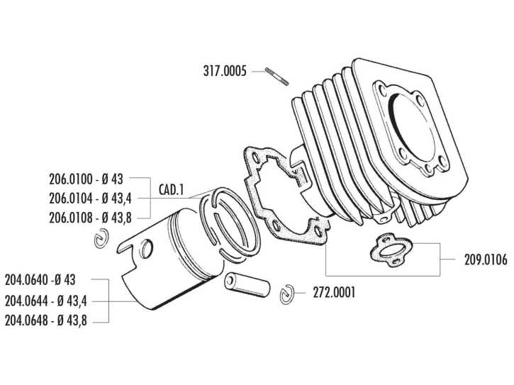 Kolbenring Polini 43,8x1,5mm für Piaggio, Vespa AL, ALX, NLX Vespino