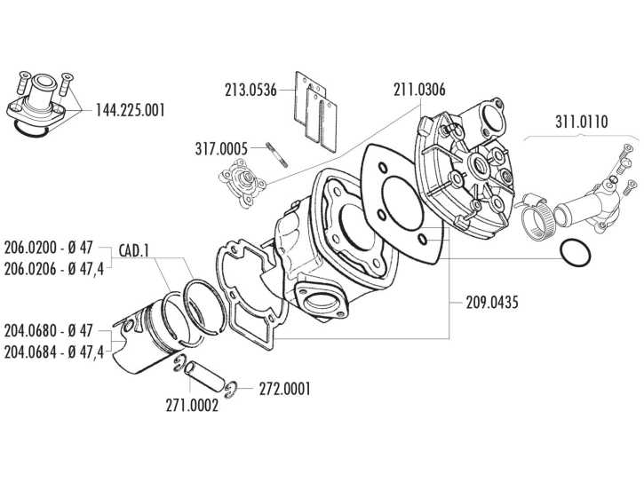 Kühlschlauchadapter Zylinderkopf Polini abgewinkelt für Piaggio LC, Peugeot stehend LC