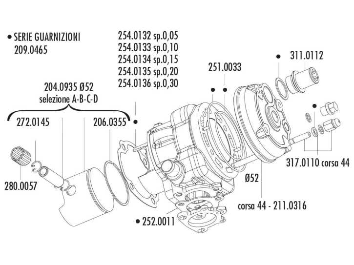 Stehbolzensatz Polini mit Muttern M7 / 123mm - 4 Stück