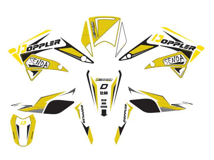 Dekor / Sticker Kit Doppler weiß-schwarz-gelb für Derbi Senda 2011-2017