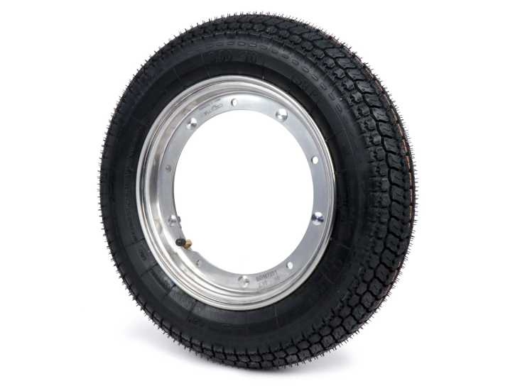 Komplettrad (Reifen fahrbereit auf Felge montiert) BGM Classic, Vespa Largeframe PX, Sprint, Rally, GT, GTR, TS, T4, LML Star/Stella 3.50 10 Zoll TT 59S (reinforced) Felge Edelstahl 2.10 10