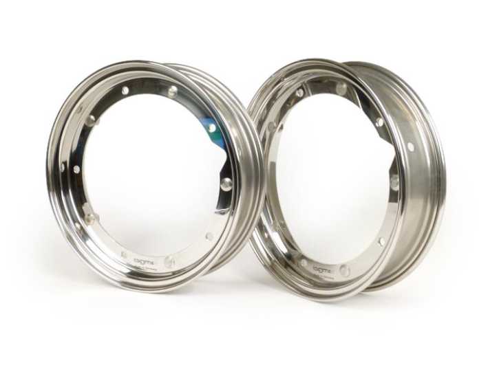 Felgen-Set BGM PRO 2.10-10 Zoll Vespa (Typ PX) MotoVespa, Vespa Classic Edelstahl Poliert