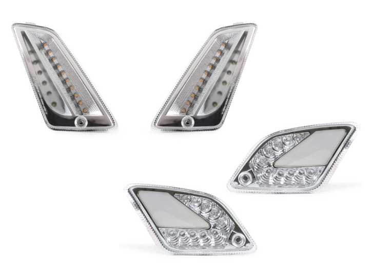 Blinker Set vorne+hinten Moto Nostra (2014-2018) dynamisches LED Lauflicht, Tagfahrlicht vorne + Positionslicht hinten (E-Prüfzeichen) Vespa GT, GTL, GTV, GTS 125-300 weiss