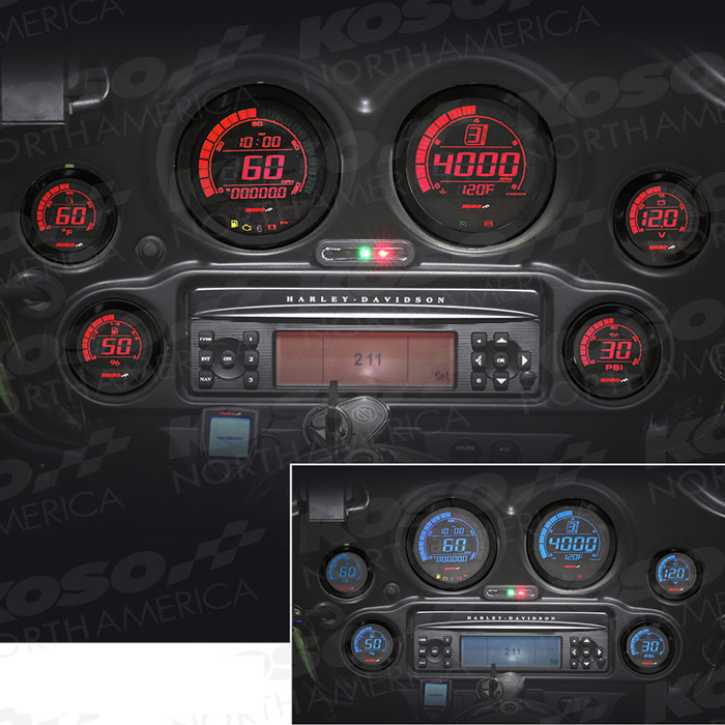 Tachometer Drehzahlmesser Armaturen Set Koso HD-02 für Harley Davidson FLHT FLHX FLTR