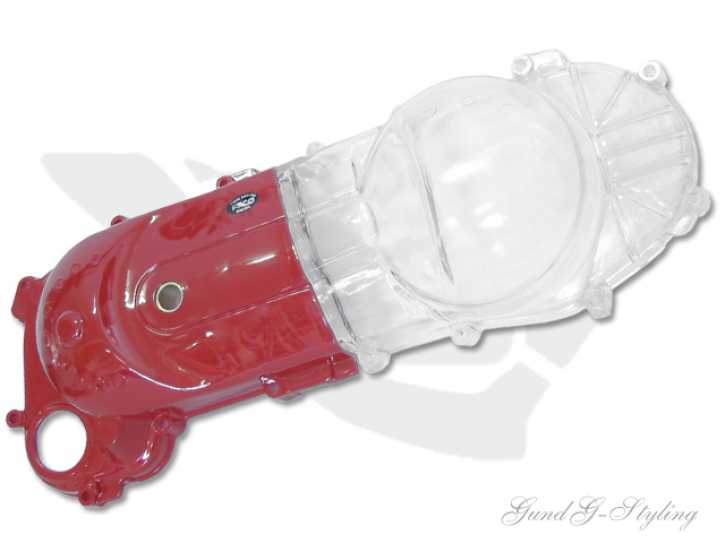 Variomatikdeckel 2-Teilig rot/transparent für Gilera Piaggio Kickstarterdeckel C14-C18-C19-C36