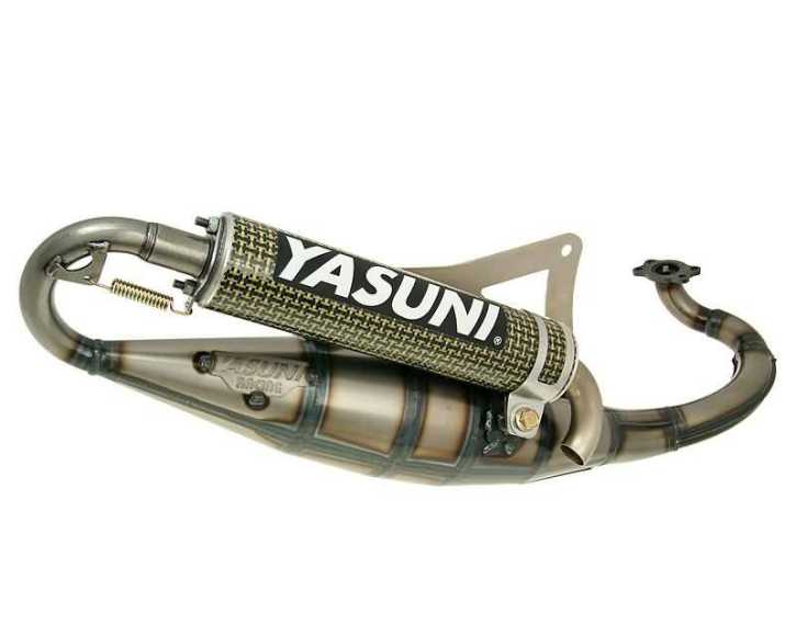 Auspuff Yasuni Scooter R gelb Carbon für Peugeot liegend, Derbi, 50ccm, 2T  AC, LC