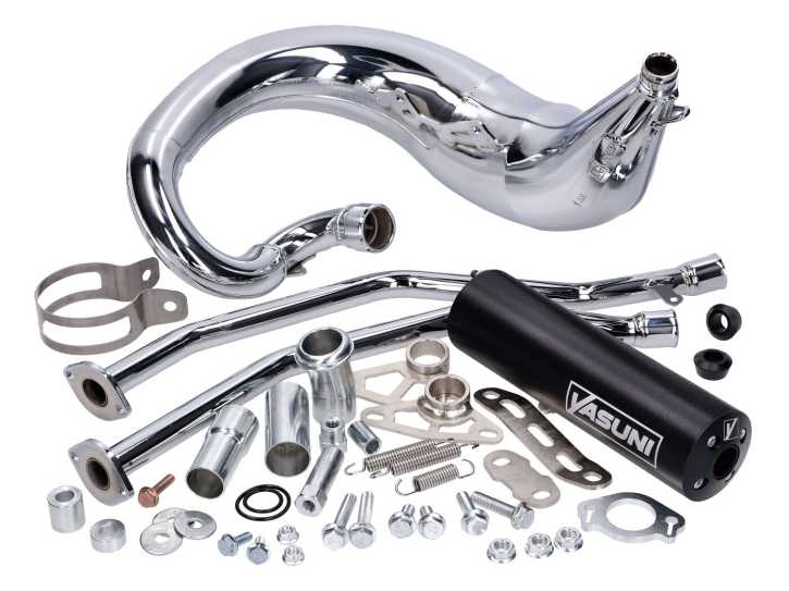 Auspuff Yasuni Cross ML MAX schwarz Chrom für MBK X-Limit 50, Malaguti XTM, Motorhispania Furia, RX, RYZ, Peugeot XPS, Rieju RR Enduro, Yamaha DT-R Minarelli AM6