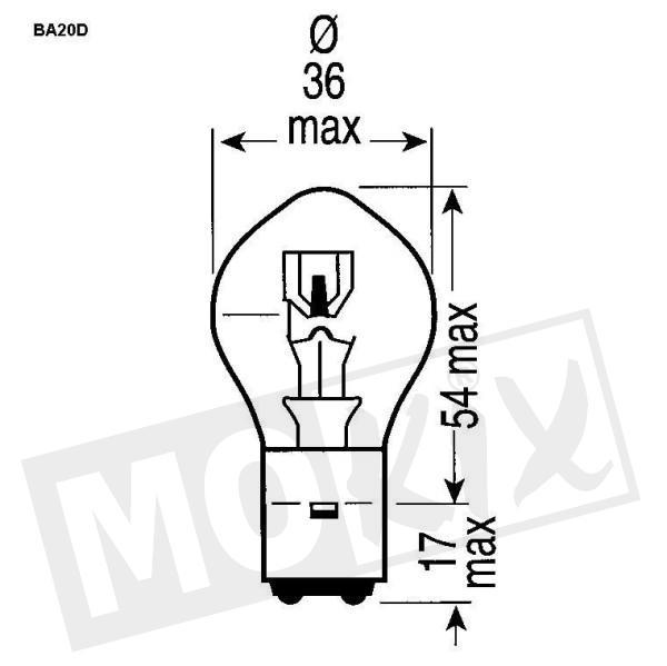12V 35/35W Glühlampe, Glühbirne, Lampe BA20D E-Prüfzeichen, Mofa