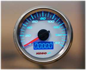 Tachometer GP Style Koso D48 (max 160 kmh / mph, ODO, Trip) weiss, externer Knopf