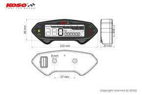 Tachometer Drehzahlmesser Koso DB-01RN Multifunktions  mit E-Prüfzeichen ABE Uni